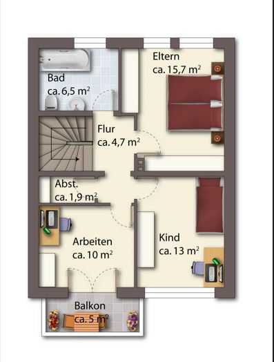 Grundriss Obergeschoss Reihenendhaus Billerbeck