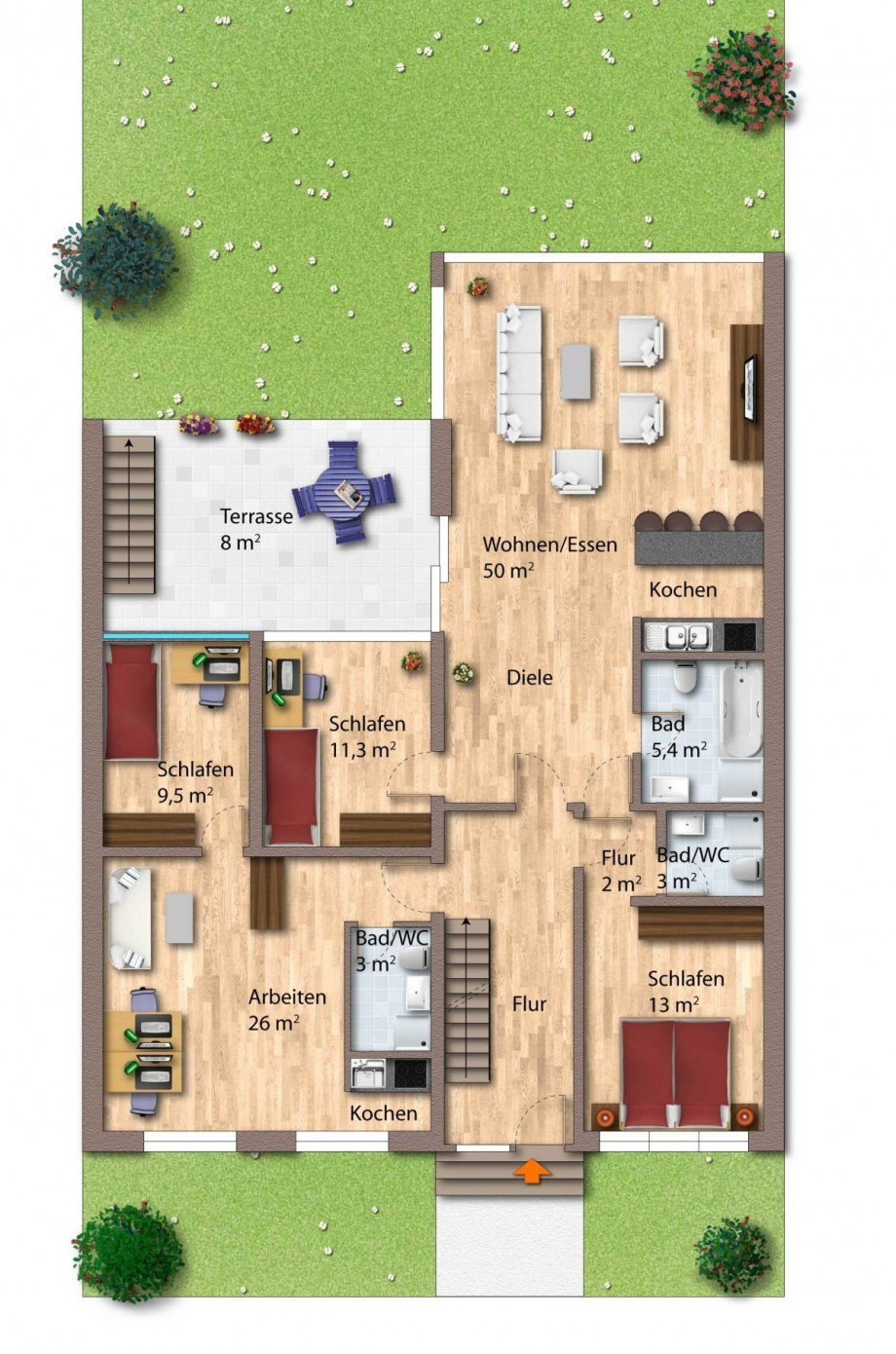 Grundriss EG Reihenendhaus Mecklenbeck